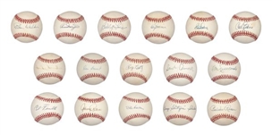 Awesome 1955 Brooklyn Dodgers Single-Signed Baseball Collection of 16 Including Reese, Snider, Furillo and Amoros